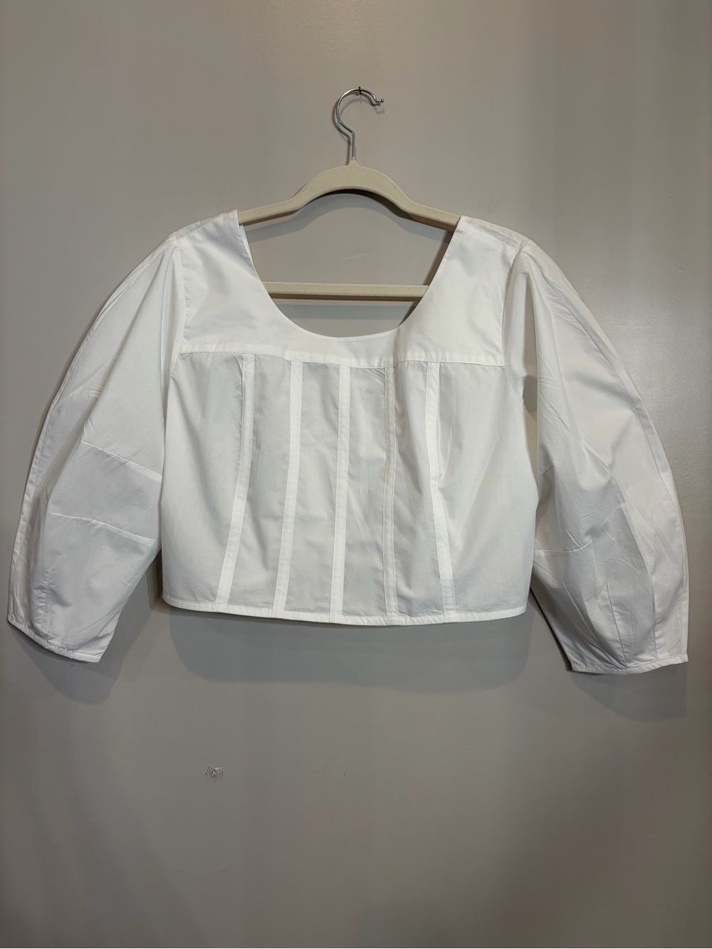 LOFT White Cropped Scoop-Neck Peasant Blouse